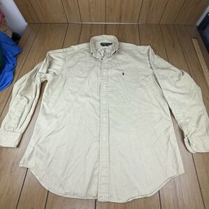 Ralph Lauren Blake Shirt Men's Large Beige Long Sleeve Button Down Silk Cotton